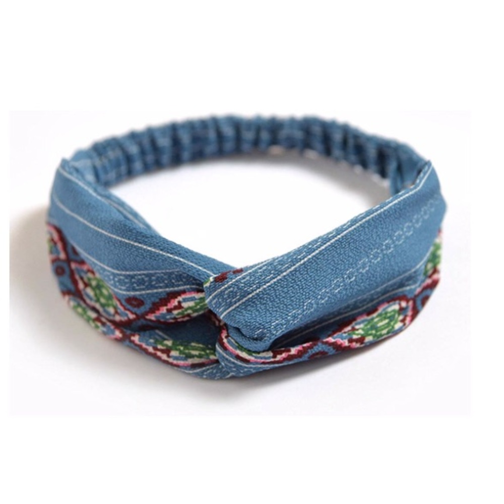 Light Blue Geometric Print Boho Twist Headband